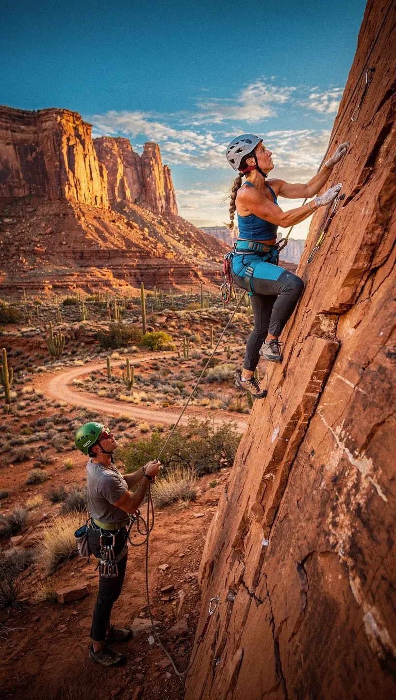 Приключенческий турист стоит на краю утеса, наслаждаясь захватывающим видом на горное озеро.